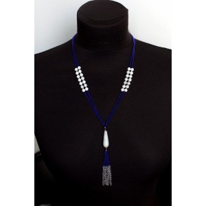 Колье-сотуар из каулита с бисером, капля 30мм и шарик 6мм