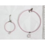 Комплект: колье и браслет из розового кварца на сетке, цвет розовый, крупная огранка 20х15мм, шарик 10мм и 4мм