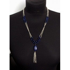 Колье-сотуар из лазурита с бисером, капля плоская 25х18мм и 6мм