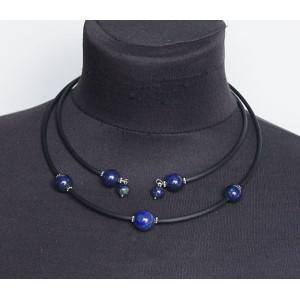 Колье из лазурита  на струнке,  шарики 12мм, 10мм и 8мм