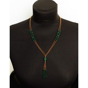 Колье-сотуар из малахита с бисером, шарики 12мм (иск.) и 7мм (натуральный)