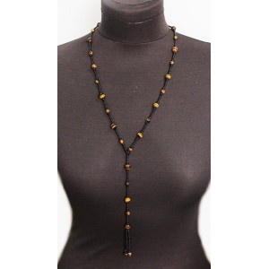 Колье с кисточкой из тигрового глаза на петельке, длина регулируется, шарики 8мм, 6мм и бисер