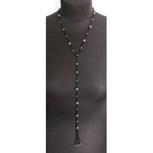 Колье с кисточкой из цоизита на петельке, длина регулируется, шарики 8мм, 6мм и бисер