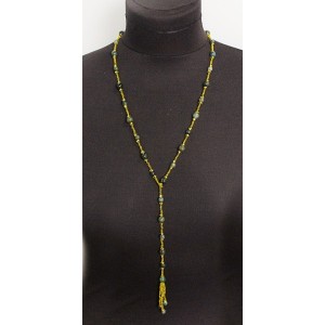 Колье с кисточкой из яшмы зеленой на петельке, длина регулируется, шарики 8мм, 6мм и бисер