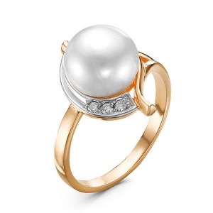 C925 Кольцо 3,4г жемчуг (культ.), фианит покрытие комбинированное