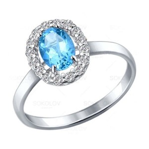C925 Кольцо 1,55г топаз, фианит родирование