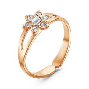 Кольцо позолота "Цветок" мини, цвет белый, безразмерное (латунь,  стекло ювелирное preciosa)