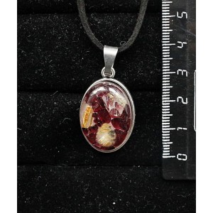 Кулон из волосатика и граната (кабошон-мозаика), простой овал 25х18мм
