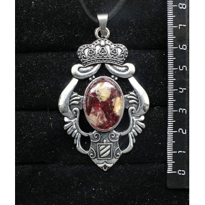 Кулон из волосатика и граната (кабашон-мозаика), овал 25х18мм, оправа "императрица"