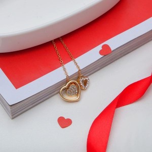 Кулон "Сердечка два", цвет белый, цвет золотистый, 45 см (стразы, бижутерный сплав)