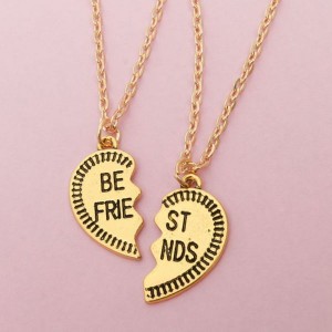 Кулон "Неразлучники" best friends. сердце, цвет чернёное золото, 45 см (Бижутерный сплав)