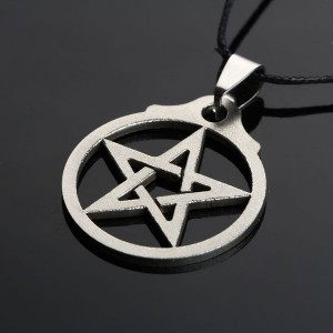 Кулон-амулет "Белая пентаграмма", (мед/сталь) (Медицинская сталь)