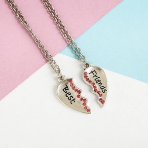 Кулон "Неразлучники" best friends, сердце, цвет розовый, цвет серебристый, 45 см (стразы, бижутерный сплав)