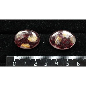 Волосатик и гранат, кабошон -мозаика 25х18мм