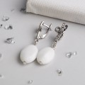Серьги овал, зигзаг агат белый
