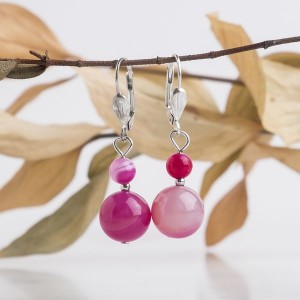 Серьги шар №12 агат малиновый (тонировка) Серьги шар №12 агат малиновый (тонировка)