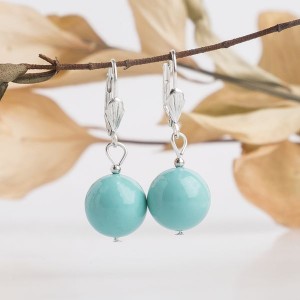 Серьги жемчуг (майорка) шар №14, цвет голубой