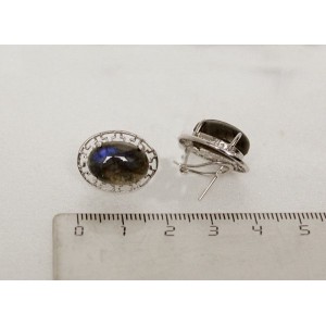 C830 Серьги из лабрадорита "греческие", родирование, замок гвоздик+лапка