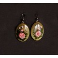 Серьги из селенита "роза и бутоны", овал 35х25мм