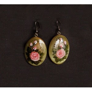 Серьги из селенита "роза и бутоны", овал 35х25мм