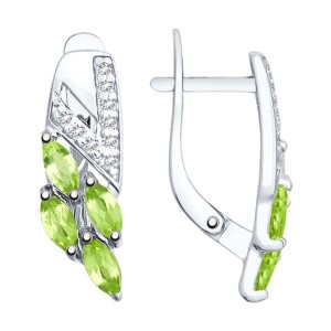 C925 Серьги 2,78г фианит, хризолит родирование