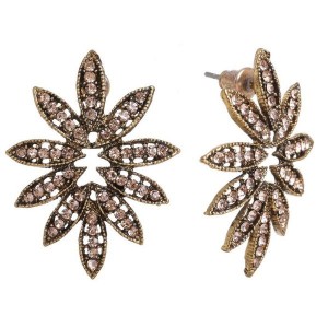 Серьги со стразами "Цветы" распустившиеся, цвет золотистый (стразы, бижутерный сплав)