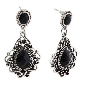 Серьги со стразами "Изящность" ажурная, цвет чёрный, цвет серебристый (пластик, бижутерный сплав)