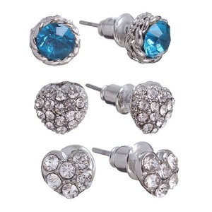 Пусеты 3 пары "Романтик", цвет бело-голубой, цвет серебристый (Стекло, стразы, бижутерный сплав)