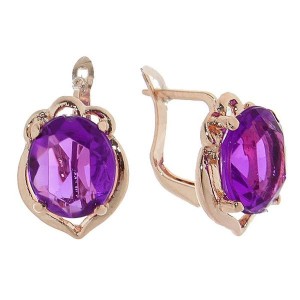 Серьги со стразами "Овальчик", цвет фиолетовый, цвет золотистый (стразы, бижутерный сплав)