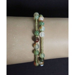 Браслет из агата оранжево-зеленого, шарик 6мм на струнке, 1-2 оборота + бисер