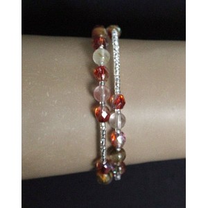 Браслет из халцедона и хрусталя, шарик 6мм на струнке, 1-2 оборота + бисер