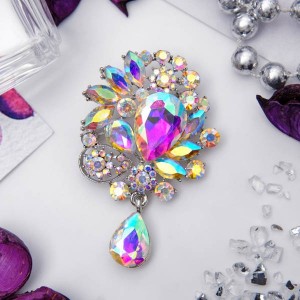 Брошь "Императрица" сияние, цвет радужный, цвет серебристый (стекло, стразы, бижутерный сплав)