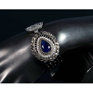 Браслет с агатом 5нитей "Слеза"в темном мельхиоре, 20см