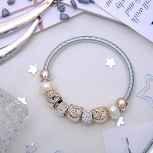 Браслет жемчуг "Марджери" сова, цвет белый, цвет серебристый (пластик, стразы, бижутерный сплав)