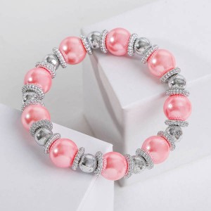 Браслет жемчуг "Бусинка", цвет розовый, цвет серебристый (пластик, силикон)