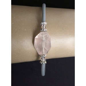 Браслет из розового кварца, бусина крупная огранка 20х15мм, на струнке