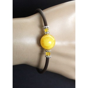 Браслет из янтаря, шарик 14мм цвет желтый, на струнке