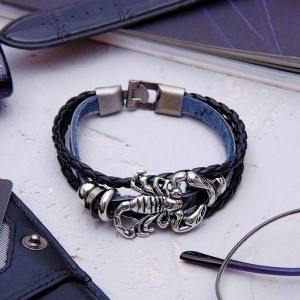 Браслет "Стиль" скорпион, цвет чёрный (искусственная кожа,)