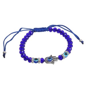 Браслет-оберег "Рука счастья Хамса", хрусталики, цвет синий (стекло, стразы, текстиль)