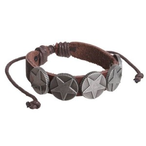 Браслет "Звёзды", цвет серо-коричневый (кожа,  текстиль)