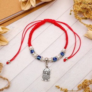 Браслет-оберег "Ряд бусин" сова, цвет красный (пластик, стразы, текстиль, бижутерный сплав)