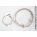 Комплект: колье и браслет из жемчуга и перламутра на струнке, шарики 15мм (мозаика) и 6-7мм