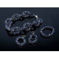 Бусы, браслет, серьги из циркона "Цепь" цв.черно-синий, 48см
