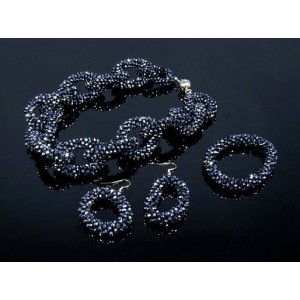 Бусы, браслет, серьги из циркона "Цепь" цв.черно-синий, 48см Бусы, браслет, серьги из циркона "Цепь" цв.черно-синий, 48см