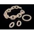 Бусы, браслет, серьги из циркона "Цепь" цв.кремовый, 48см