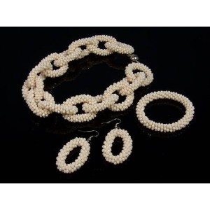 Бусы, браслет, серьги из циркона "Цепь" цв.кремовый, 48см