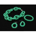 Бусы, браслет, серьги из циркона "Цепь" цв.зеленый, 48см