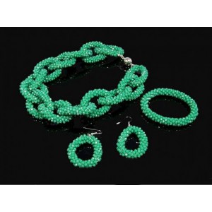 Бусы, браслет, серьги из циркона "Цепь" цв.зеленый, 48см
