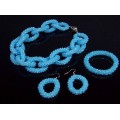 Бусы, браслет, серьги из циркона "Цепь" цв.голубой, 48см