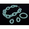 Бусы, браслет, серьги из циркона "Цепь" цв.аквамарин, 48см